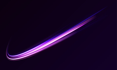 Poster - Vector dark blue abstract background with ultraviolet neon glow, blurry light lines, waves. High speed effect motion blur night lights blue and red. Magic shining neon light line trails.