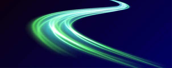 abstract background in blue, yellow and orange neon colors. cyberpunk light trails in motion or ligh