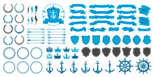 Vintage Badge, Seal, Laurel Wreath And Crown, Arrow, Anchor And Shield Vector Objects. Marine, Nautical Or Naval Heraldic Symbols And Heraldry Signs For Royal Yacht Club With Ship Anchor And Helm