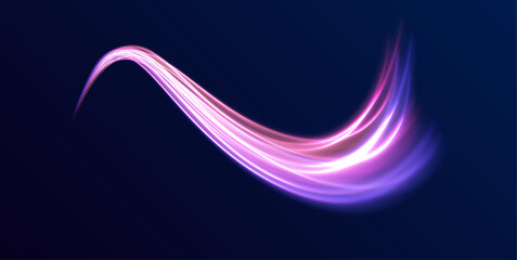 Poster - Vector dark blue abstract background with ultraviolet neon glow, blurry light lines, waves. High speed effect motion blur night lights blue and red. Magic shining neon light line trails.