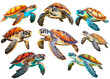 Set of sea turtles isolated on a transparent background, Generative AI