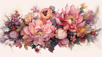   a painting of a bunch of flowers on a white background.  generative ai