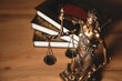 Justice and legal book on wooden table