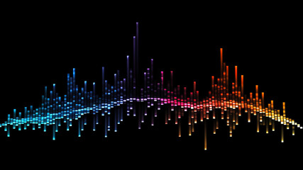 Poster - Abstract colorful sound wave on black background. Music equalizer concept. generative ai