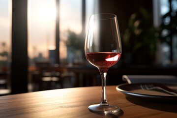 Aufkleber - glass of wine on table.