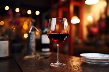 Aufkleber - glass of wine on table.