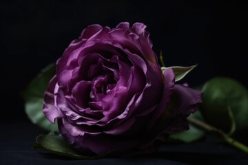 Wall Mural - Purple rose on purple background | beautiful and rare purple roses with stem on purple backdrop