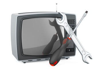 Poster - Retro TV set with screwdriver and wrench. 3D rendering