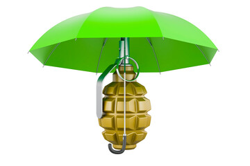 Poster - Hand grenade under umbrella, 3D rendering