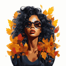 Beautiful Black Wearing Sun Glasses Woman Fall Vibes Poster Type Style