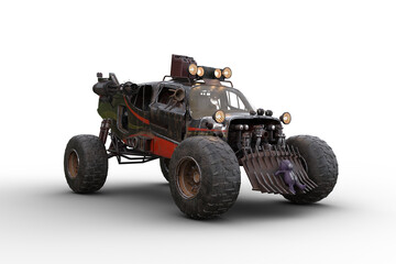 Poster - Post apocalypse wasteland car made from scrap plane parts. Isolated 3D illustration.