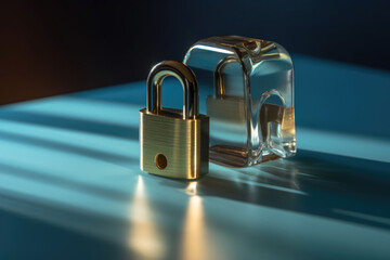 Poster - illustration of padlock. Concept of cyber security and personal information defense. generative AI