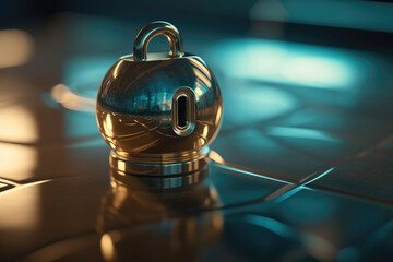 Poster - illustration of padlock. Concept of cyber security and personal information defense. generative AI