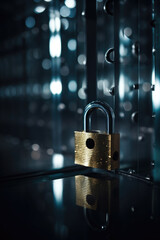 Poster - illustration of closed padlock on glowing background, cybersecurity. Safety concept. generative AI