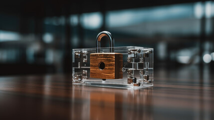 Poster - illustration of padlock. Concept of cyber security and personal information defense. generative AI