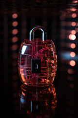 Poster - illustration of closed padlock on glowing background, cybersecurity. Safety concept. generative AI
