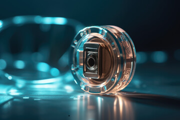 Poster - illustration of closed padlock on glowing background, cybersecurity. Safety concept. generative AI
