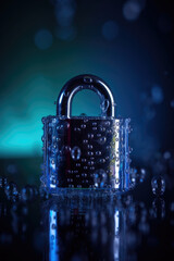 Poster - illustration of closed padlock on glowing background, cybersecurity. Safety concept. generative AI