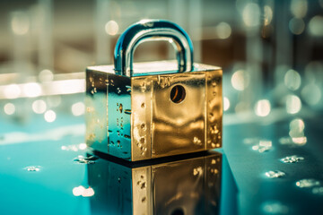 Poster - illustration of padlock. Concept of cyber security and personal information defense. generative AI