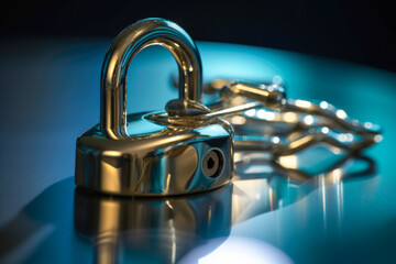 Poster - illustration of padlock. Concept of cyber security and personal information defense. generative AI