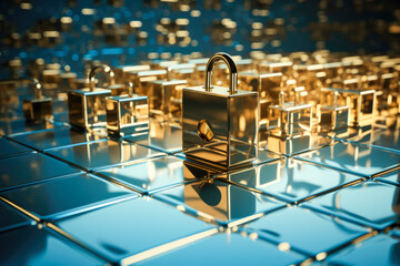 Poster - illustration of padlock. Concept of cyber security and personal information defense. generative AI