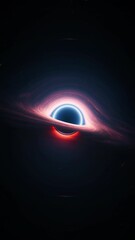 Wall Mural - Giant black hole in outer space. Vertical 3d animation astrology wide shot. Interstellar wormhole as a dark star with swirling aura of cosmic nebula gas orbiting the singularity at high temperature