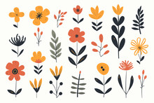 Doodle Inspired Flores (flowers), Cartoon Sticker, Sketch, Vector, Illustration