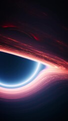 Wall Mural - Supermassive singularity in outer cosmos. Interstellar black hole with gravitational forces warping space. Vertical 3d animation tracking dolly close shot. Close-up of event horizon and accretion disk