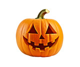 Fototapeta  - Carved halloween jack o lantern pumpkin isolated on transparent background