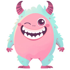 Fantasy Fun with Cute Pink Monster Cartoon: Cheerful and Imaginative Flat Character Design for Children. Isolated on transparent background. Generative AI