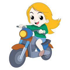 Wall Mural - beautiful blonde woman is riding a motorcycle with a happy expression