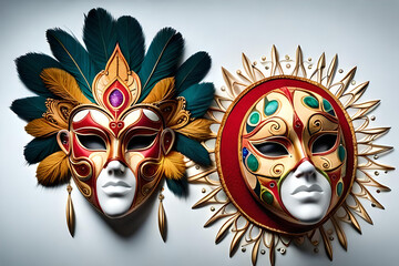 Wall Mural - Realistic luxury carnival mask with colorful feathers.