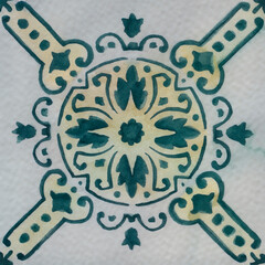 Fototapete - Watercolor illustration of portuguese ceramic tiles pattern
