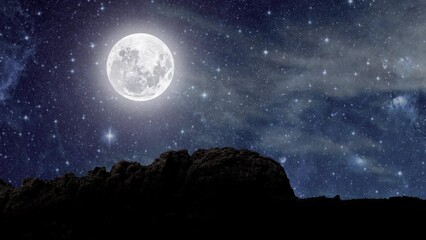 Wall Mural - a movement of stars in the night sky with the view of mountains