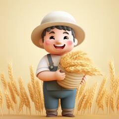 World food day, autumn farmers have a big harvest of grain 3d illustration