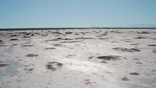 Aerial View Of Salt Flat, Dry Lake Covered With White Mineral Crust. Nature Background, Unique Scenic Landscape