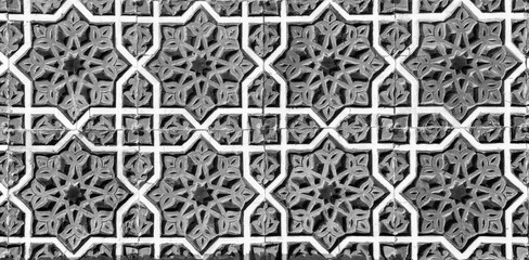 Wall Mural - Geometric traditional Islamic ornament. Fragment of a ceramic mosaic. Black and white.