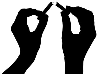 Poster - digital png illustration of hands breaking cigarette on transparent background