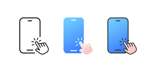 Poster - Touch screen. Flat, color, press the screen, press with your finger, touchscreen. Vector icons.