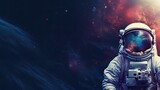 Fototapeta Kosmos - Astronaut in space, cosmos. Web banner with copy space. Generative AI