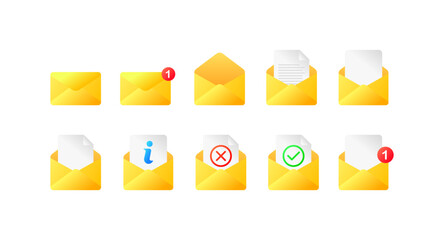 Poster - Work mail. Yellow, a set of icons letter, attached documents, e-mail. vector icons.