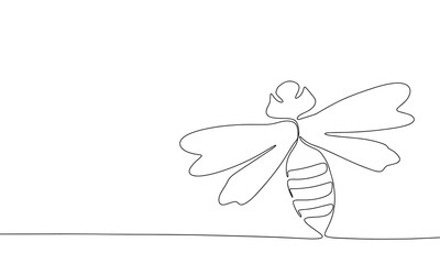 Wall Mural - One line continuous wasp. Concept minimal insect banner. Line art, silhouette, outline, vector illustration.