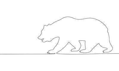 One line continuous bear. Concept minimal wild animal banner. Line art, silhouette, outline, vector illustration.