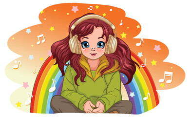 Sticker - Girl listening to music with headphone