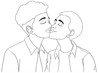 Wall Mural - Gay couple cartoon kissing outline doodle