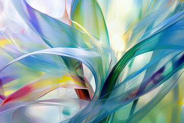 colorful abstract art background in the style of floral forms, crossed colors and vibrant spectrum c