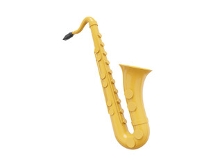 Poster - Yellow saxophone, musical instrument, from side. 3d rendering. Icon on white background.