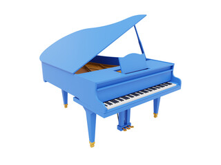Poster - Blue grand piano, musical instrument. 3d rendering. Icon on white background.