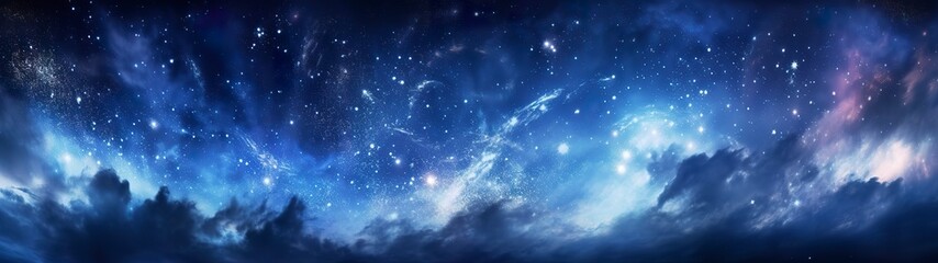Panorama dark blue night sky, milky way and stars on dark background, Universe filled with stars, nebula and galaxy,  AI Generative