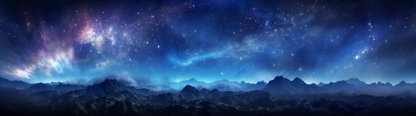 Panorama dark blue night sky, milky way and stars on dark background, Universe filled with stars, nebula and galaxy,  AI Generative